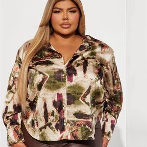 Fashion Nova Multicolor Abstract Blouse NWT